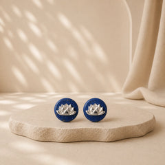 Lazurite 925 Sterling Silver Lotus Pattern Enlightenment Earrings featuring Lapis Lazuli (Lazurite), Silver, Lotus
