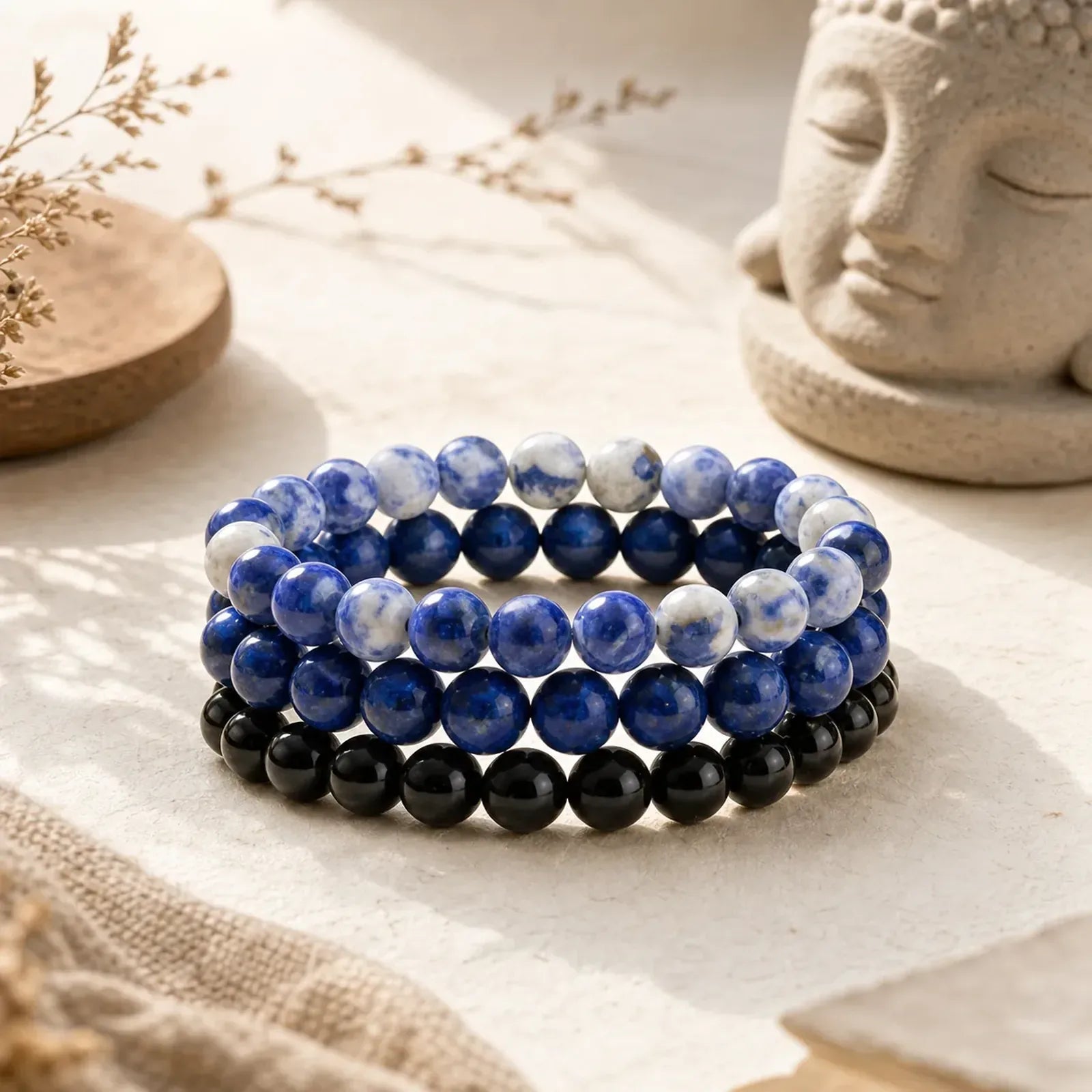 Lazurite Lapis Lazuli Sodalite Black Onyx Bead Positive Bracelet featuring Lapis Lazuli (Lazurite), Sodalite, Black Onyx