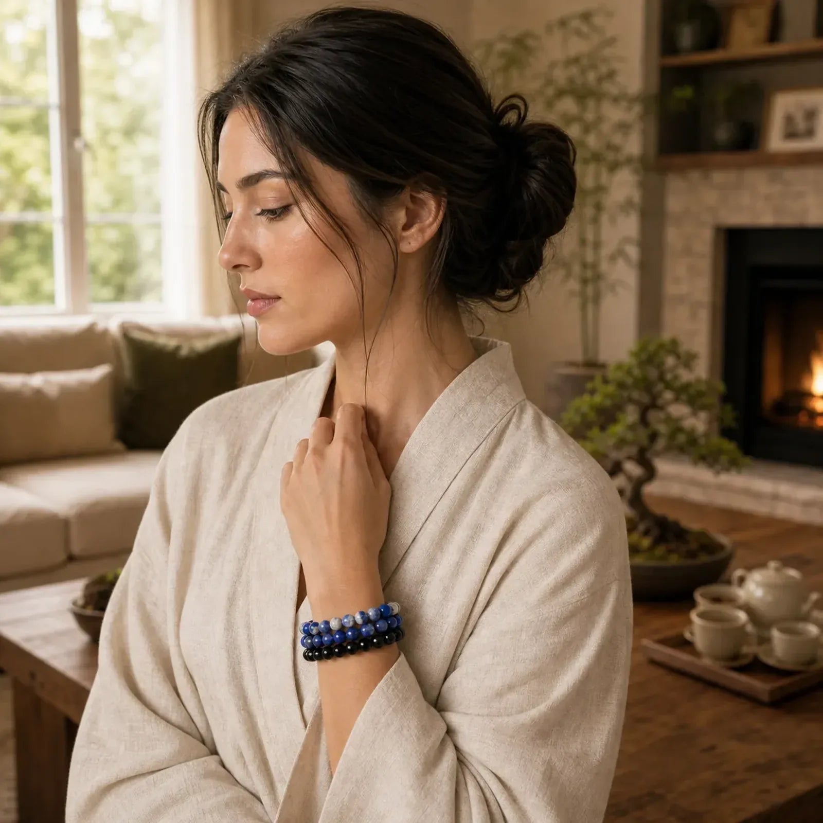 Lazurite Lapis Lazuli Sodalite Black Onyx Bead Positive Bracelet featuring Lapis Lazuli (Lazurite), Sodalite, Black Onyx