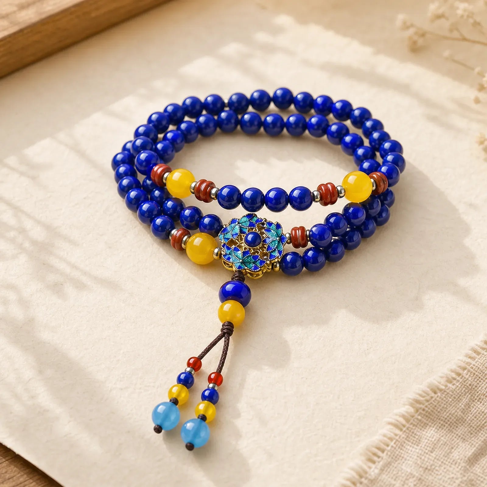 Lazurite Yellow Agate Positive Bracelet featuring Lapis Lazuli (Lazurite), Yellow Agate
