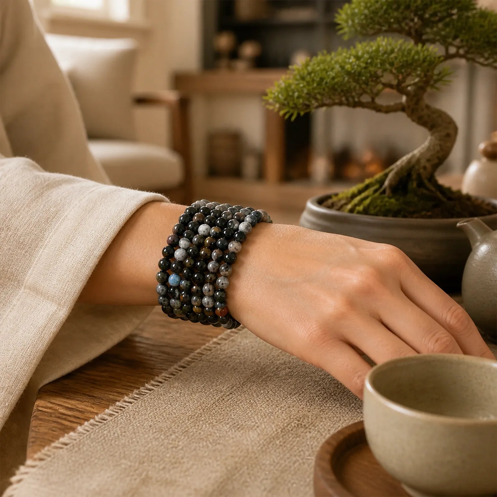 Lead Back To Earth Neutral Color Series Grounding Balance Bracelet featuring Silver, Silver Sheen Obsidian, Hematite
