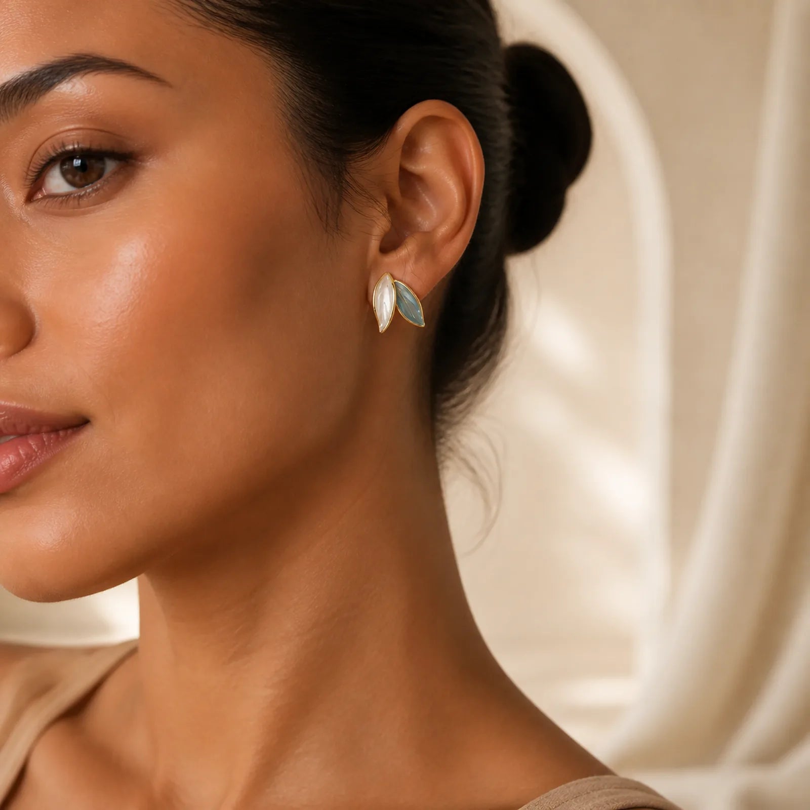 Leaf Design Luck Stud Earrings featuring Copper