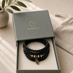 Leaf Multi-layer Twisted Leather Resin Beads Courage Bracelet Set featuring