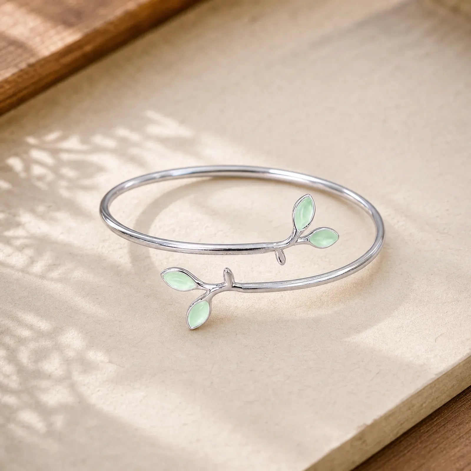 Leaf Pattern Cat Eye Support Cuff Bracelet Bangle featuring Cat's Eye / Chrysoberyl, Copper