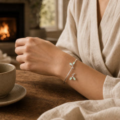 Leaf Pattern Cat Eye Support Cuff Bracelet Bangle featuring Cat's Eye / Chrysoberyl, Copper