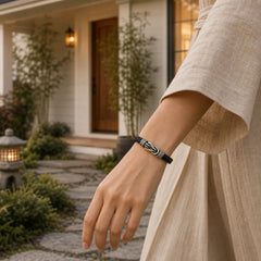 Leather Braided Infinite Knot Durability Geometric Balance Bracelet featuring Titanium Steel