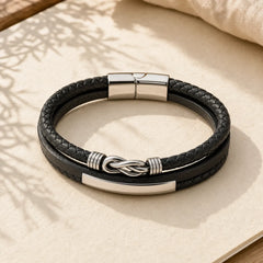Leather Braided Protection Geometric Magnetic Clasp Bracelet featuring Titanium Steel