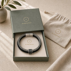 Leather Double Layer Titanium Steel Balance Magnetic Buckle Bracelet featuring Titanium Steel