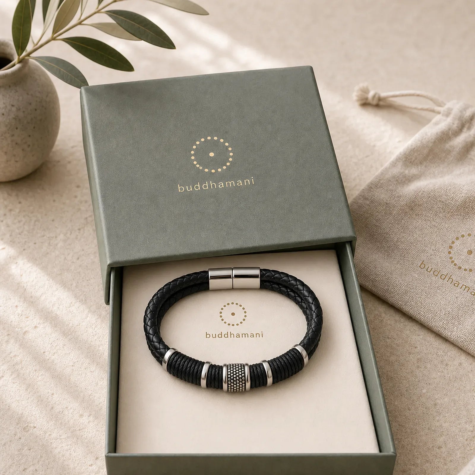 Leather Hand-Woven Strength Double Layer Braided Bracelet featuring Titanium Steel