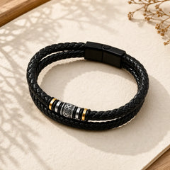 Leather Layered Titanium Steel Balance Braided Bracelet featuring Titanium Steel