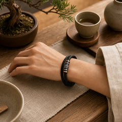 Leather Layered Titanium Steel Balance Braided Bracelet featuring Titanium Steel
