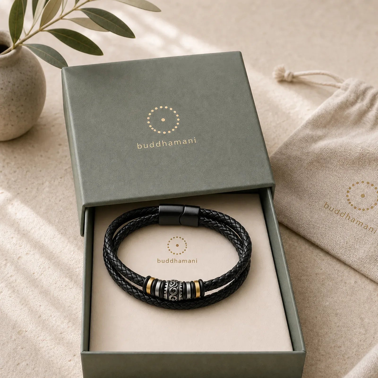 Leather Layered Titanium Steel Balance Braided Bracelet featuring Titanium Steel