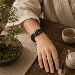 Leather Multi-Layer Titanium Steel Balance Braided Magnetic Buckle Bracelet featuring Titanium Steel