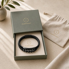 Leather Titanium Steel Lava Rock Strengthen Buckle Bracelet featuring Titanium Steel, Lava Rock