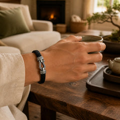 Leather horseshoe-Shaped Titanium Steel Balance Braided Magnetic Buckle Bracelet featuring Titanium Steel