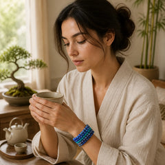 Let The Past Go Blue Series Calm Tranquility Bracelet featuring Tiger Eye, Aquamarine, Kyanite