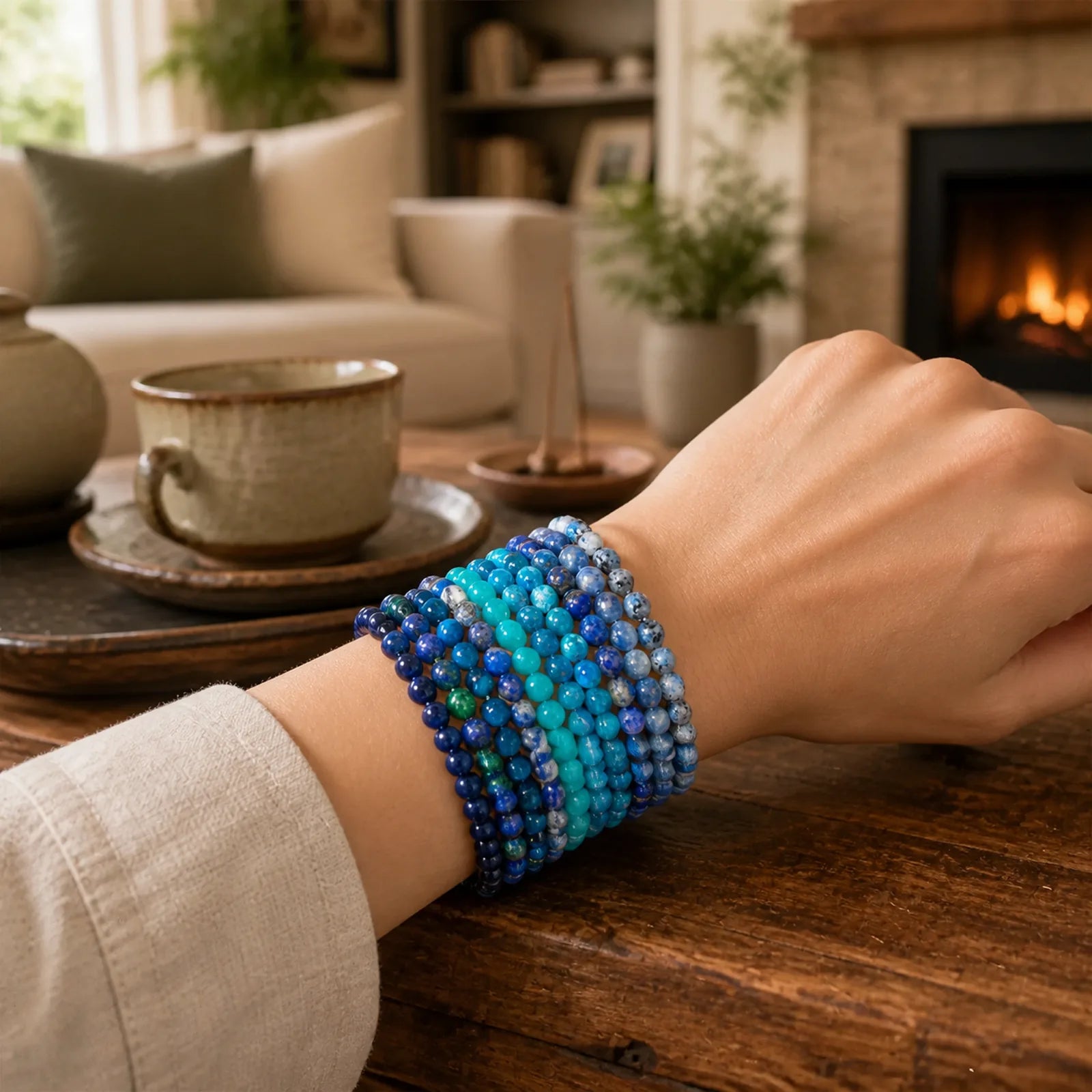 Let The Past Go Blue Series Calm Tranquility Bracelet featuring Tiger Eye, Aquamarine, Kyanite