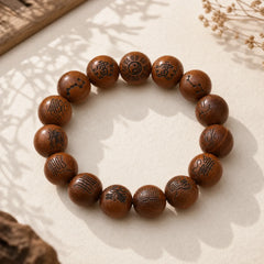 Lightning Struck Jujube Wood Yin Yang Bagua Taoist Taboo Scripture Symbol Engraved Luck Bracelet featuring Lightning Struck Jujube Wood, Jujube Wood, Bagua