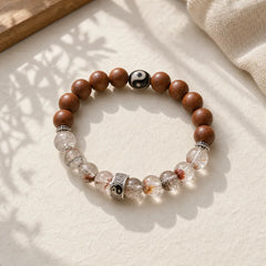 Lightning Struck Wood Red Phantom Yin Yang Protection Bracelet featuring Red Phantom, Lightning Struck Jujube Wood, Jujube Wood