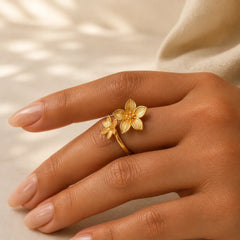 Lilac Flower Adjustable 24k Gold Plated Copper Brass Ring featuring Copper