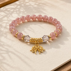 Lily of the Valley Natural Strawberry Quartz Positive Beaded Bracelet featuring Strawberry Quartz, Smoky Quartz