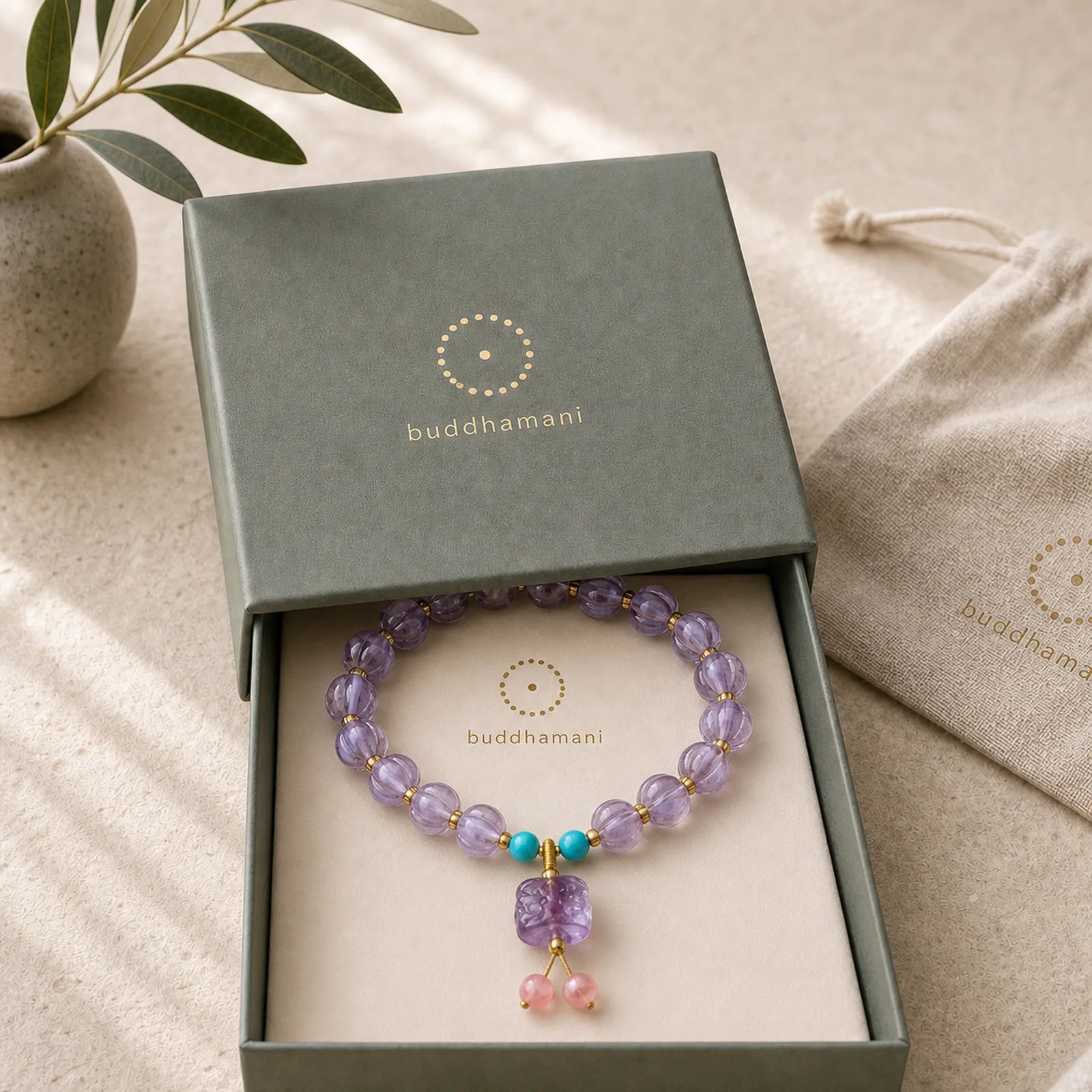 Liuli Glass Bead Lotus Design Fluorite Ivory Fruit Dancing Lion Charm Enlightenment Bracelet featuring Lotus, Fluorite, Ivory Fruit