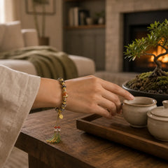 Liuli Glass Dzi Beads Blessings Bracelet featuring Dzi Bead, Five Elements, Nine-Eye Dzi Bead
