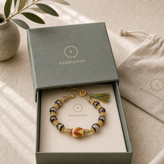 Liuli Glass Dzi Beads Blessings Bracelet featuring Dzi Bead, Five Elements, Nine-Eye Dzi Bead