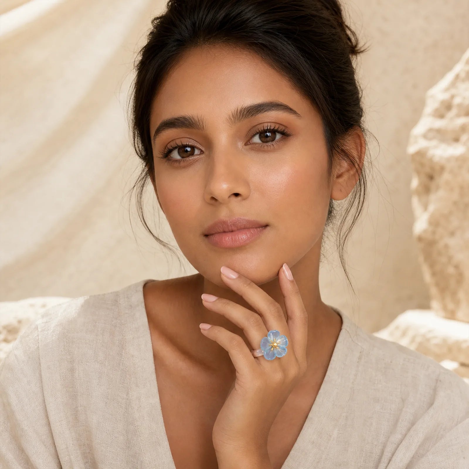 Liuli Hydrangea Flower Wisdom Ring featuring