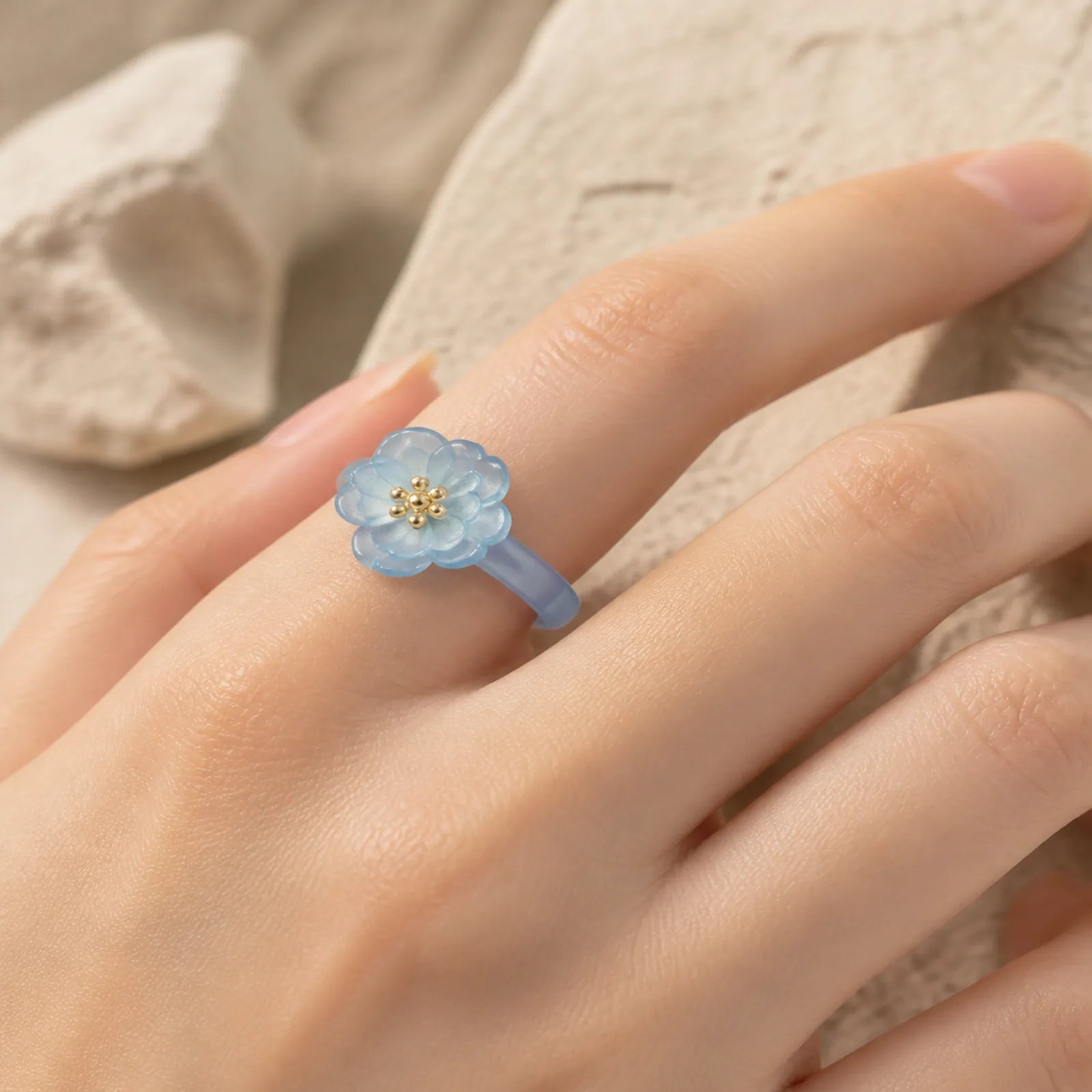 Liuli Hydrangea Flower Wisdom Ring featuring