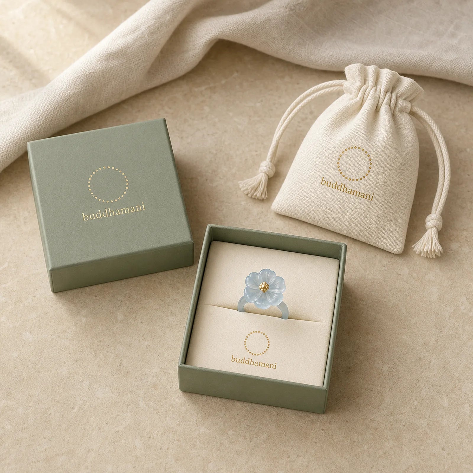 Liuli Hydrangea Flower Wisdom Ring featuring