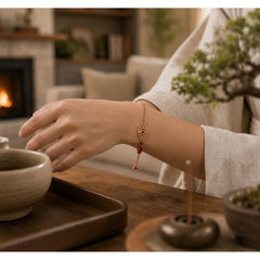 Lock of Good Wishes Luck Strength Chain Bracelet featuring Red String, Red Agate, Copper