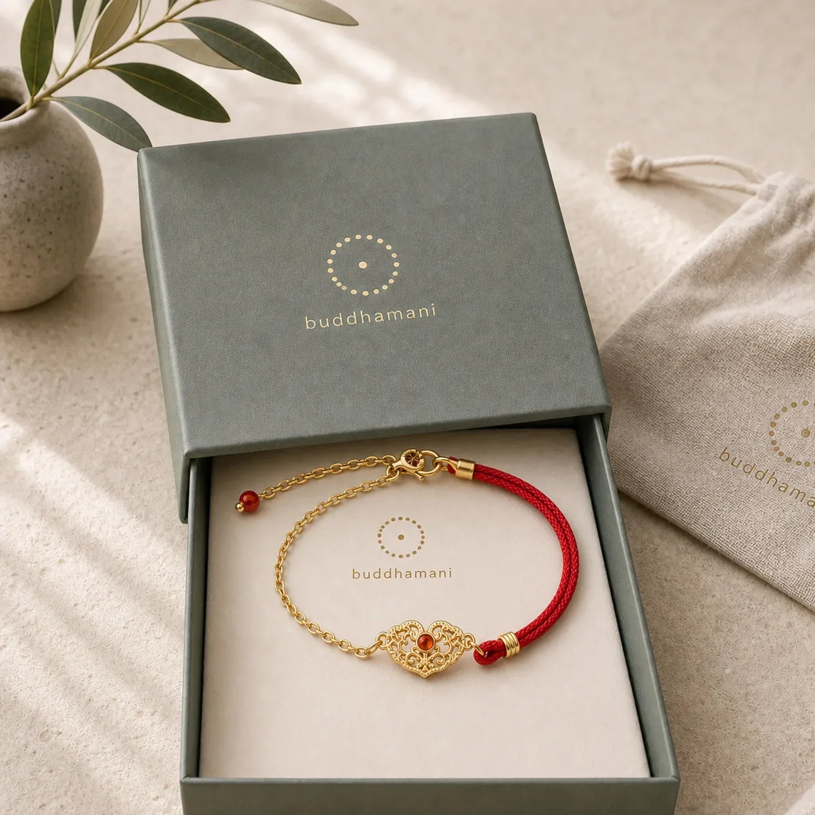 Lock of Good Wishes Luck Strength Chain Bracelet featuring Red String, Red Agate, Copper
