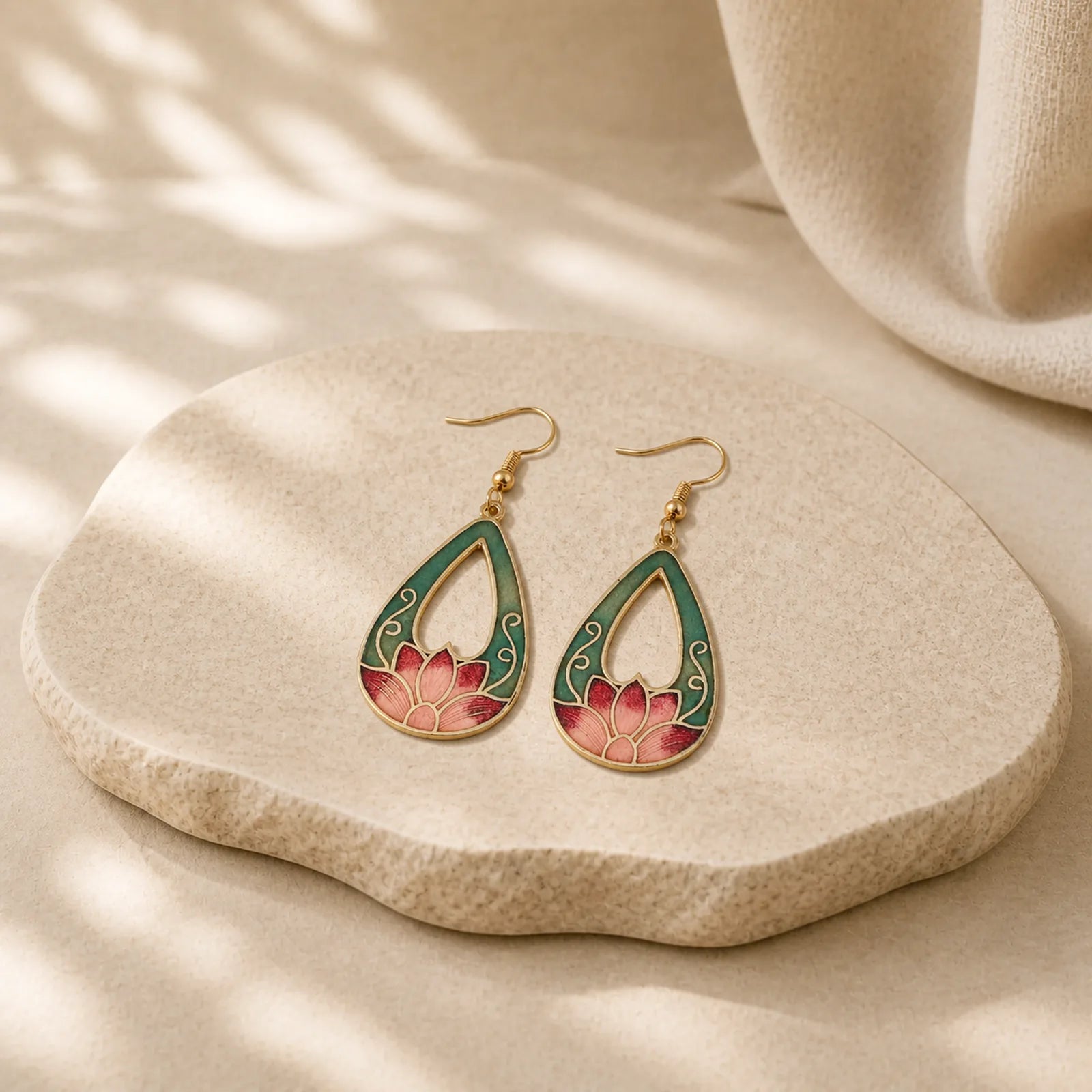 Lotus Butterfly Flower Alloy Copper Enlightenment Drop Earrings featuring Lotus, Butterfly, Copper