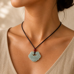 Lotus Carved Jade Ruyi Abundance Prosperity Abundance Necklace Pendant featuring Lotus, Jade, Lotus Symbol