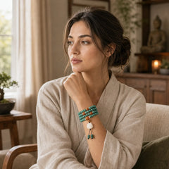 Lotus Cyan Bodhi Seed Success Bracelet featuring Lotus, Bodhi Seed, Jade