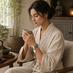 Lotus Cyan Bodhi Seed Success Bracelet featuring Lotus, Bodhi Seed
