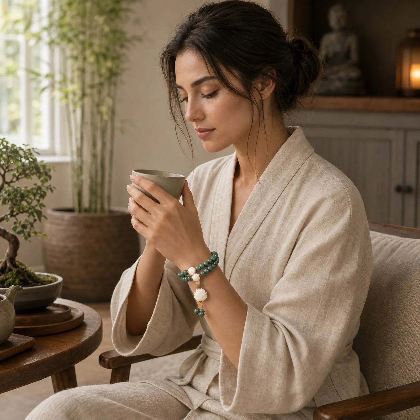 Lotus Cyan Bodhi Seed Success Bracelet featuring Lotus, Bodhi Seed