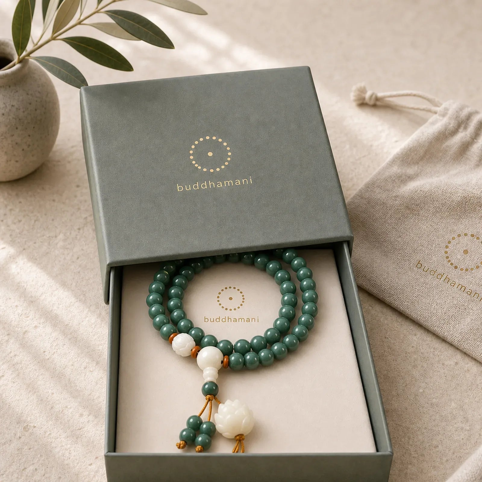 Lotus Cyan Bodhi Seed Success Bracelet featuring Lotus, Bodhi Seed