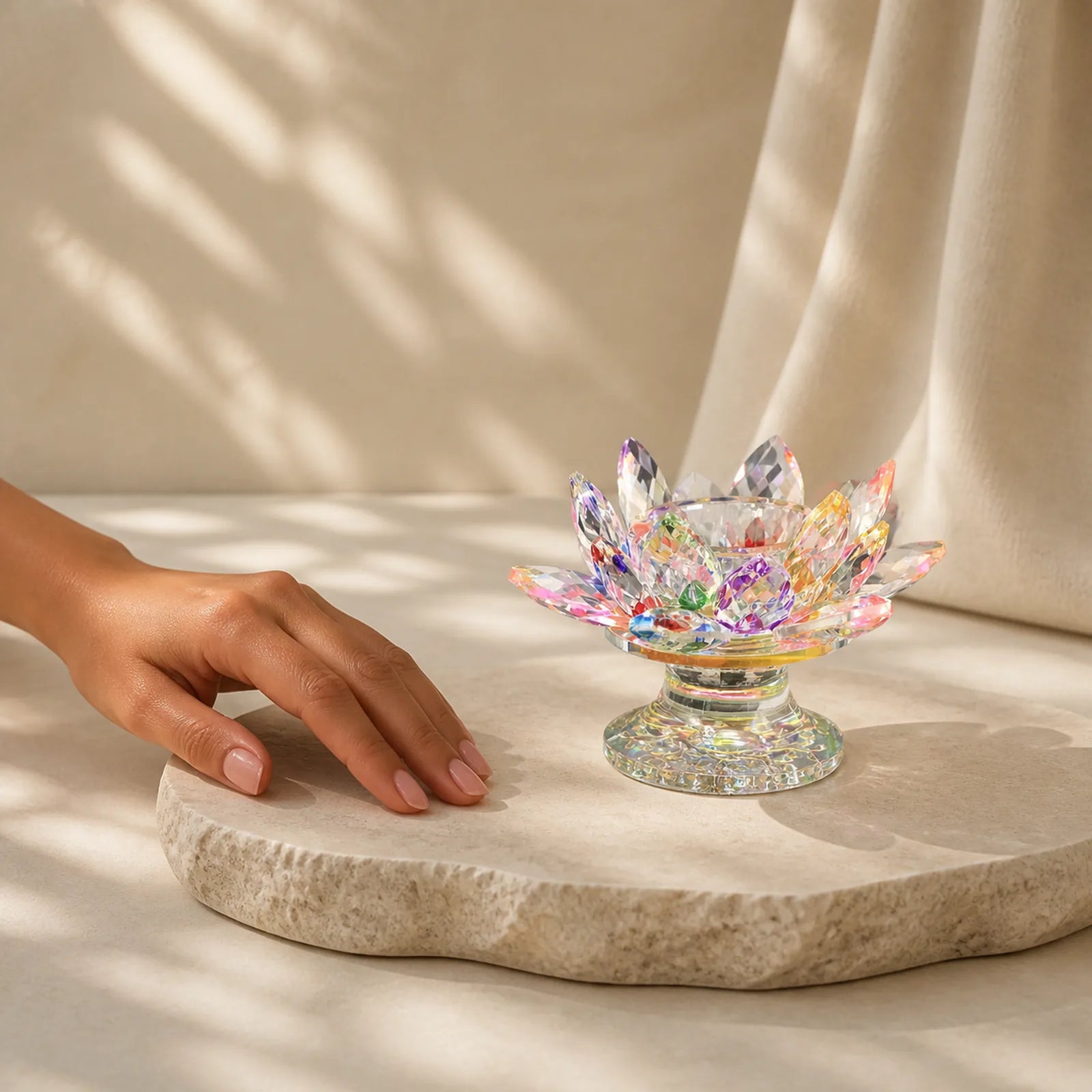 Lotus Flower Crystal Candle Holder Home Office Offering Decoration featuring Lotus, Lotus Symbol