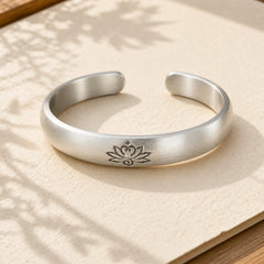 Lotus Flower Heart Sutra White Copper Healing Luck Bracelet featuring Lotus, Copper, Lotus Symbol