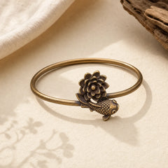 Lotus Flower Koi Fish Copper Brass Enlightenment Luck Bracelet Bangle featuring Lotus, Koi Fish, Copper