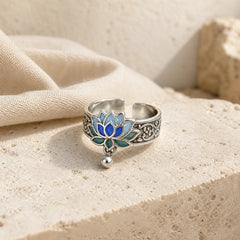 Lotus Flower Pattern Enlightenment Ring featuring Lotus, Lotus Symbol, Copper