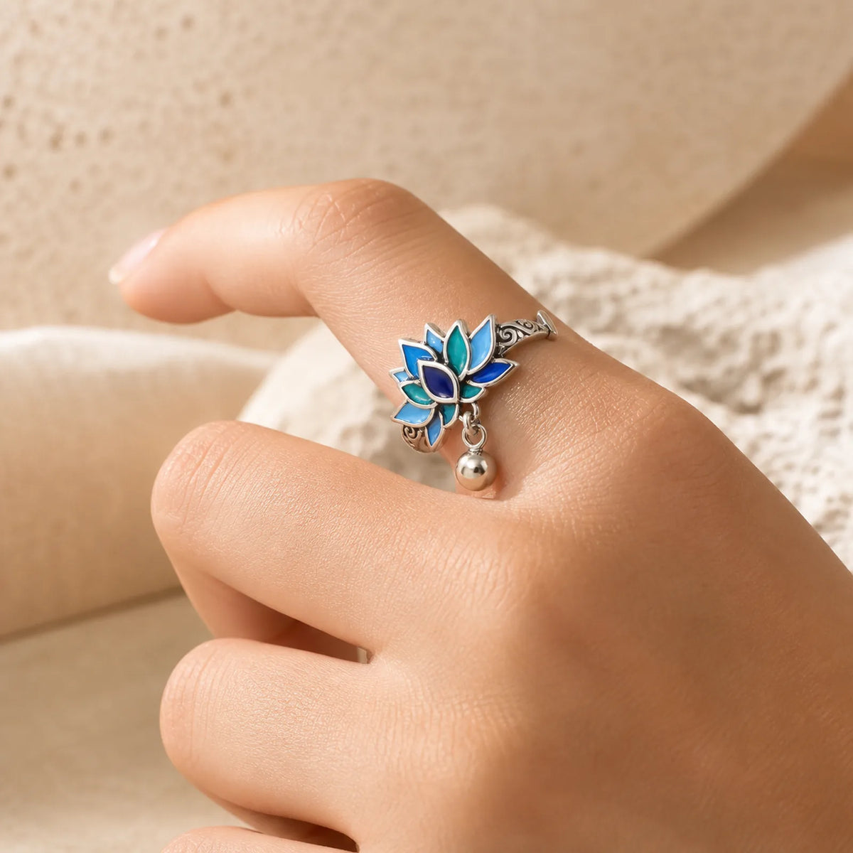 Lotus Flower Pattern Enlightenment Ring featuring Lotus, Lotus Symbol, Copper