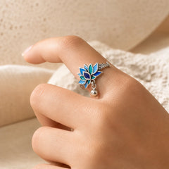 Lotus Flower Pattern Enlightenment Ring featuring Lotus, Lotus Symbol, Copper