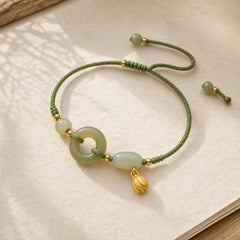 Lotus Jade Peace Buckle Bead Luck Happiness Charm String Bracelet featuring Lotus, Jade, Peace Buckle