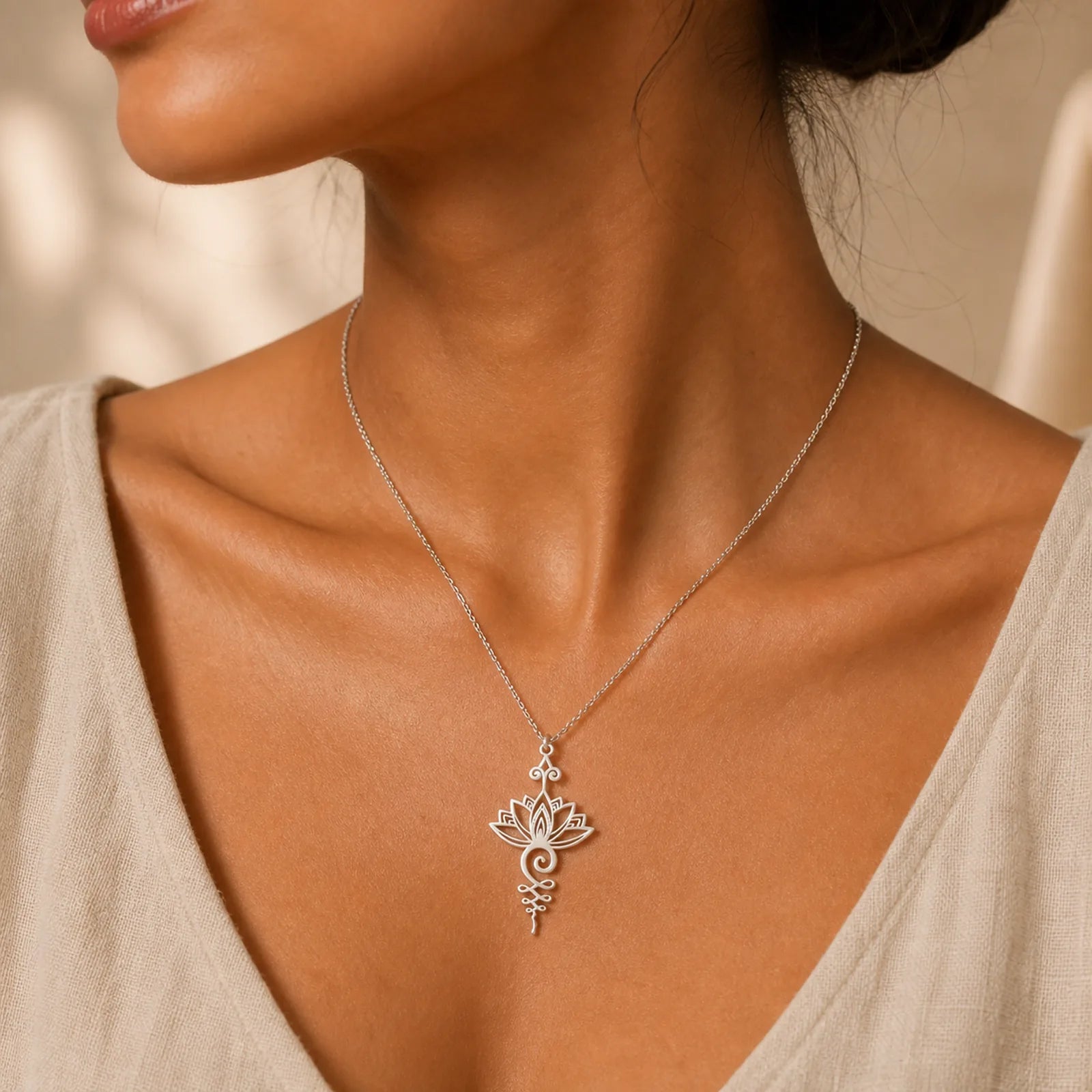Lotus Luck Wealth Necklace Pendant featuring Lotus, Titanium Steel, Lotus Symbol