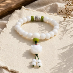 Lotus Natural White Bodhi Seed Luck Bracelet featuring Lotus, Bodhi Seed