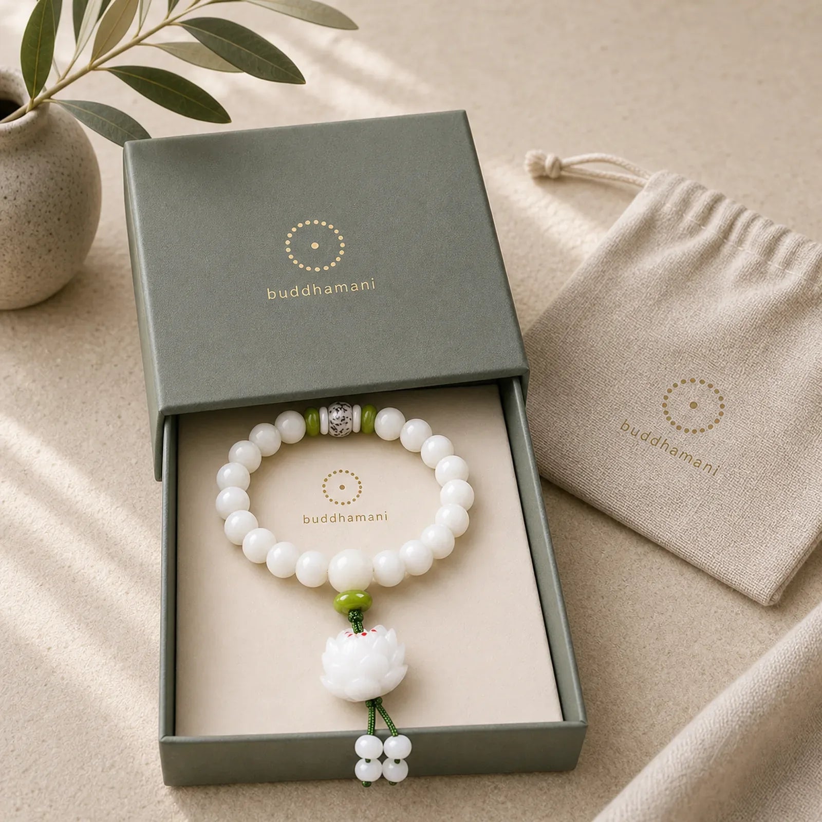 Lotus Natural White Bodhi Seed Luck Bracelet featuring Lotus, Bodhi Seed
