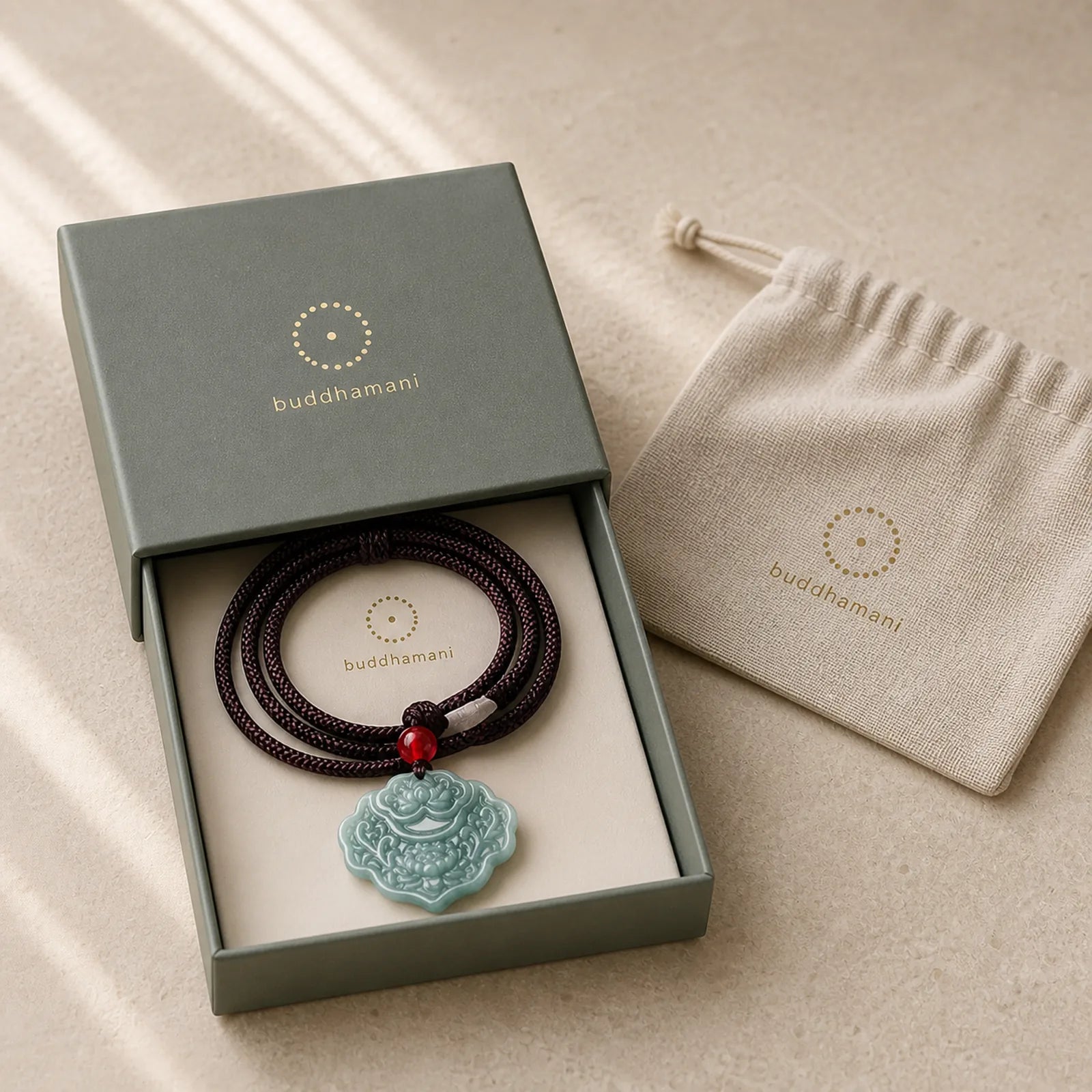 Lotus Pattern Carved Jade Abundance Prosperity Necklace Rope Pendant featuring Lotus, Jade, Lotus Symbol